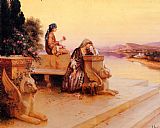 Elegant Arab Ladies on a Terrace at Sunset